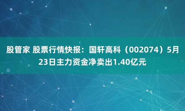 股管家 股票行情快报：国轩高科（002074）5月23日主力资金净卖出1.40亿元